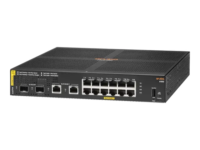 HPE Aruba 6100 12G Class4 PoE 2G/2SFP+ 139W Switch - Styrt 12 x 10...