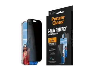 PanzerGlass - Skjermbeskyttelse for mobiltelefon ultravid passform med EasyAligner - glass - med personvernsfilter - 2-veis - klebemiddel - rammefarge svart - for Apple iPhone 18 Pro