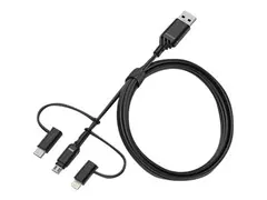 OtterBox Standard - USB-kabel - USB (hann) til Micro-USB type B, Lightning, USB-C (hann) USB 2.0 - 3 A - 1 m - svart