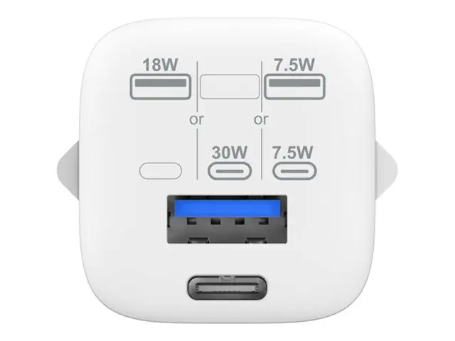 Vision - Strømadapter 30 watt 3 A QC 3.0 2 utgangskontakter (USB-C...