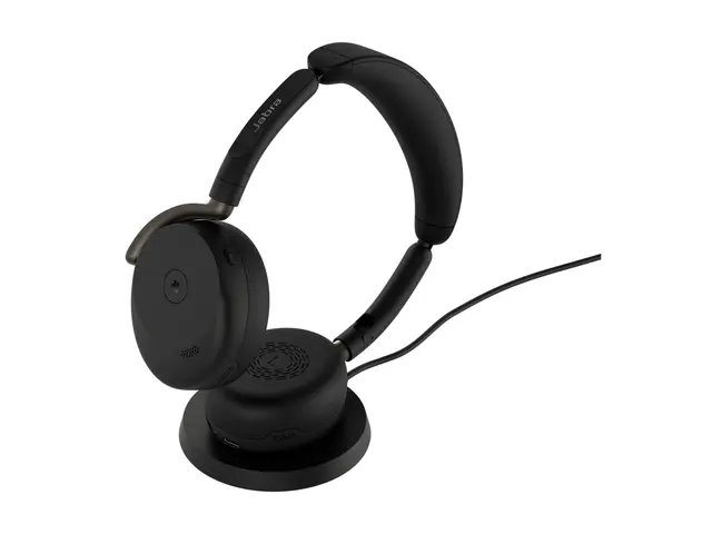 Jabra Evolve3 65 Flex MS - Hodesett - on-ear Bluetooth - trådløs, kablet - aktiv støydemping - USB-A via Bluetooth-adapter, USB-C - svart - Certified for Microsoft Teams, Zoom Certified, Works With Google Meet, MFi Certified 