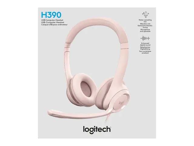 Logitech H390 - Hodesett on-ear kablet USB-A rosa