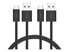 Belkin BoostCharge - USB-kabel USB (hann) til 24 pin USB-C (hann) - 1.5 m - flettet kabel, USB Fast Charge (15W) - svart (en pakke 2)
