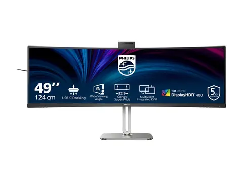 Philips 49B2U5900CH - 5000 Series - LED-skjerm kurvet - USB - 49" (48.8" synlig) - 5120 x 1440 Dual Quad HD @ 75 Hz - VA - 400 cd/m² - 3000:1 - DisplayHDR 400 - 4 ms - 2xHDMI, DisplayPort, USB-C - høyttalere - svart