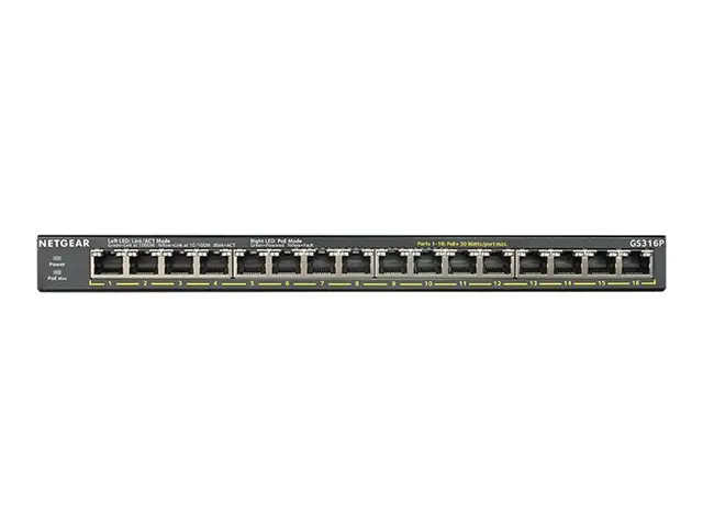NETGEAR GS316P - Switch - ikke-styrt - 16 x 10/100/1000 (PoE+) - s...
