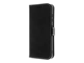 Insmat Exclusive - Lommebok for mobiltelefon lær, kartong+papir+aluminiumsfolie, termoplastisk polyuretan (TPU) holder, bomullssting - svart - for Samsung Galaxy S24