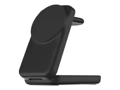 Belkin UltraCharge - Trådløst ladestativ 3-i-1, magnetisk, sammenleggbar, med Qi2 + AC-strømadapter - 25 watt - Ultra Fast Charge - MFI-sertifisert - svart