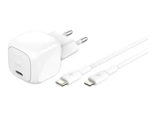 Belkin BoostCharge - Strømadapter - kompakt 30 watt - Power Delivery 3.1 (USB-C) - på kabel: Lightning - med USB-C til Lightning-kabel (1 m)
