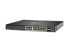 HPE Aruba 6300M - Switch - L3 - Styrt - 24 x 100/1000/2.5G/5GBase-T (PoE+) + 4 x 1 Gigabit / 10 Gigabit / 25 Gigabit / 50 Gigabit SFP56 (opplink / stabling) front og side til bakside - rackmonterbar - PoE+ (1440 W)