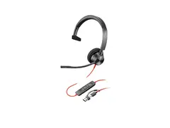Poly Blackwire 3310 - Blackwire 3300 series hodesett - on-ear - kablet - USB-C - svart - UC-sertifisert