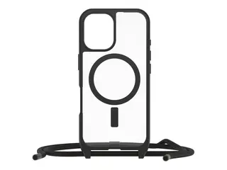 OtterBox React Series - Baksidedeksel for mobiltelefon halskjede - MagSafe-samsvar - svart krystall (klar/svart) - for Apple iPhone 16