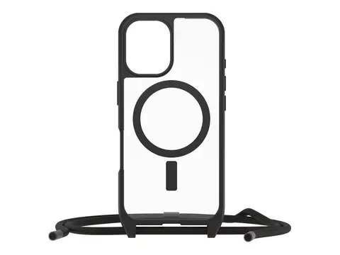 OtterBox React Series - Baksidedeksel for mobiltelefon halskjede - MagSafe-samsvar - svart krystall (klar/svart) - for Apple iPhone 16
