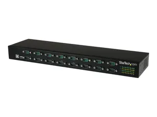 StarTech.com USB to Serial Hub - 16 Port COM Port Retention - Rack Mount and Daisy Chainable - FTDI USB to RS232 Hub (ICUSB23216FD) - Seriell adapter - USB 2.0 - RS-232 x 16 - svart