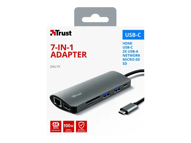 Trust Dalyx 7-in-1 USB-C Multiport Adapter - dokkingstasjon 3.2 HD...