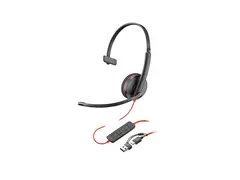 HP Poly Blackwire 3215 - Blackwire 3200 Series hodesett - on-ear - kablet - 3,5 mm jakk, USB-C - svart - Certified for Skype for Business, Avaya Certified, Cisco Jabber Certified, UC-sertifisert