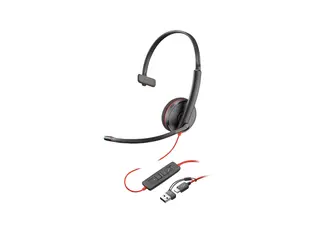 HP Poly Blackwire 3215 - Blackwire 3200 Series hodesett - on-ear - kablet - 3,5 mm jakk, USB-C - svart - Certified for Skype for Business, Avaya Certified, Cisco Jabber Certified, UC-sertifisert