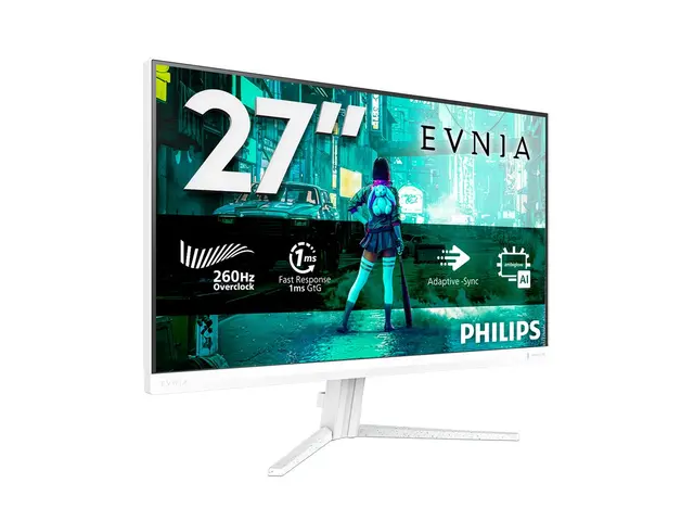 Philips Evnia 3000 27M2N3201PL - LED-skjerm gaming - 27" - 1920 x 1080 Full HD (1080p) @ 240 Hz - Fast IPS - 300 cd/m² - 1000:1 - HDR10 - 0.3 ms - HDMI, DisplayPort - hvit 