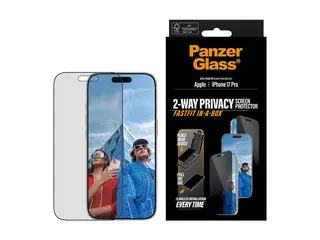 PanzerGlass Privacy - Skjermbeskyttelse for mobiltelefon ultra-bred passform med FASTFIT IN-A-BOX - glass - med personvernsfilter - for Apple iPhone 17 Pro