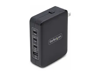 Startech 140W USB-C Wall Charger, USB-C/USB-A, PD GaN Power Adapter Strømadapter - GaN-teknologi - 140 watt - 5 A - Power Delivery 3.1 - 4 utgangskontakter (USB, 3 x USB-C) - svart