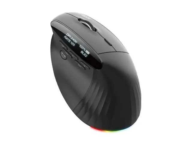 Acer Smart Fit - Mus - ergonomisk - vertikal laser - 10 knapper - trådløs - 2.4 GHz, Bluetooth 5.0 - USB trådløs mottaker - svart 