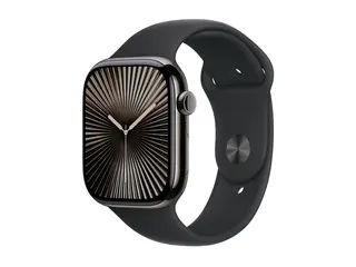 Apple Watch Series 10 (GPS + Cellular) - 46 mm skifer titan - smartklokke med sportsb&#229;nd - fluorelastomer - svart - b&#229;ndbredde: M/L - 64 GB - LTE, Wi-Fi 4, UWB, Bluetooth - 4G - 41.7 g