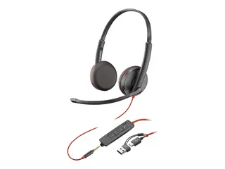 Poly Blackwire 3225 - Blackwire 3200 Series hodesett - on-ear - kablet - 3,5 mm jakk, USB-C - svart - Certified for Skype for Business, Cisco Jabber Certified, Avaya Certified, UC-sertifisert