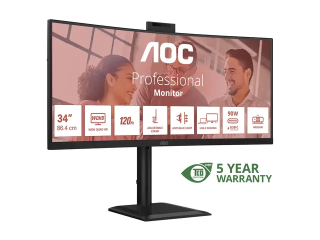 AOC CU34E4CW - LED-skjerm kurvet USB 34" 3440 x 1440 UWQHD VA 350 ...