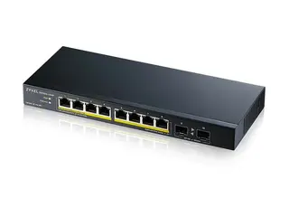 Zyxel GS1100-10HP - Switch - ikke-styrt - 8 x 10/100/1000 (PoE+) + 2 x Gigabit SFP stasjon&#230;r, veggmonterbar - PoE+ (130 W)