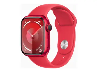 Apple Watch Series 9 (GPS + Cellular) (PRODUCT) RED - 41 mm - r&#248;d aluminium - smartklokke med sportsb&#229;nd - fluorelastomer - r&#248;d - b&#229;ndbredde: S/M - 64 GB - Wi-Fi, Bluetooth, UWB, LTE - 4G - 32.1 g