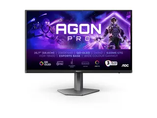 AOC AGON PRO AG276QZD2 - OLED-skjerm gaming - 27&quot; (26.7&quot; synlig) - 2560 x 1440 QHD @ 240 Hz - 250 cd/m&#178; - 15000000:1 - DisplayHDR 400 True Black - 0.03 ms - 2xHDMI, 2xDisplayPort - h&#248;yttalere - m&#248;rk gr&#229;