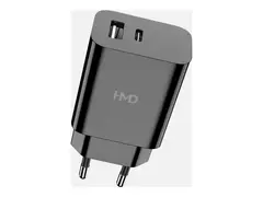 HMD - Strømadapter - 30 watt - 2 utgangskontakter (USB-C, USB) svart