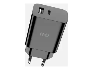 HMD - Strømadapter - 30 watt - 2 utgangskontakter (USB-C, USB) svart