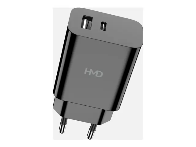 HMD - Strømadapter 30 watt 2 utgangskontakter (USB-C, USB) svart
