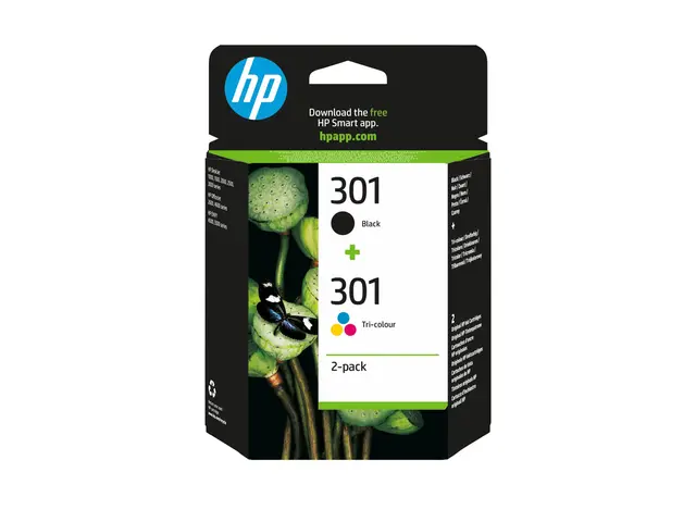 HP 301 - 2-pack svart, farge (cyan, magenta, gul) original blister...