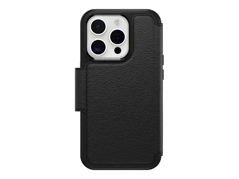 OtterBox Strada Series - Lommebok for mobiltelefon MagSafe-samsvar - l&#230;r - skygge (svart) - for Apple iPhone 15 Pro