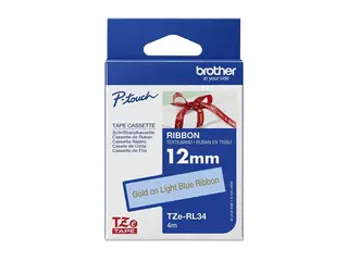 Brother TZe-RL34 - Sateng - gull på lyseblå Rull (1,2 cm x 4 m) 1 kassett(er) båndtape - for Brother PT-D210, D600, H110; P-Touch PT-1005, D200, D450, D800, E550, H110, P300, P900