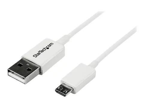 StarTech 2m White Micro USB Cable Cord - A to Micro B Micro USB Charging Data Cable - USB 2.0 - 1x USB A Male, 1x USB Micro B Male (USBPAUB2MW) - USB-kabel - Micro-USB type B til USB - 2 m