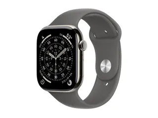 Apple Watch Series 11 (GPS + Cellular) - 46 mm naturlig titan - smartklokke med sportsb&#229;nd - fluorelastomer - steingr&#229; - b&#229;ndbredde: M/L - 64 GB - LTE, Wi-Fi 4, UWB, Bluetooth - 5G - 43.1 g