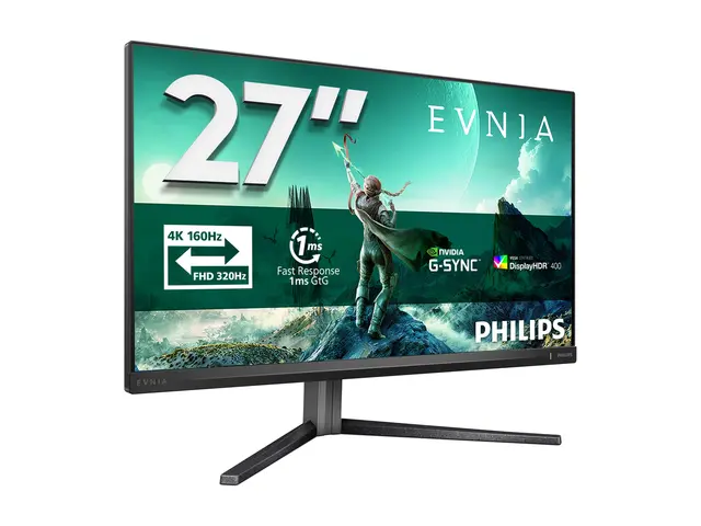Philips Evnia 3000 27M2N3800A - LED-skjerm gaming - 27" - 3840 x 2160 4K UHD (2160p) @ 320 Hz - Fast IPS - 450 cd/m² - 1000:1 - DisplayHDR 400 - 0.5 ms - 2xHDMI, DisplayPort - høyttalere - koksgrå 