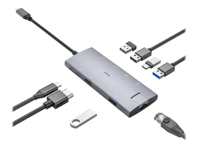 Elivi PRO 8 in 1 - dokkingstasjon USB-C HDMI 1GbE