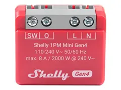 Shelly 1PM Mini Gen4 - Relésvitsj - trådløs 802.11b/g/n/ax, Bluetooth 5.0, ZigBee - 2412 - 2472 Mhz, 2402 - 2480 Mhz, 2400 - 2483.5 Mhz - rød, musegrå