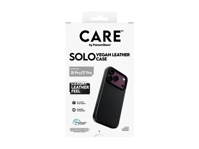 CARE by PanzerGlass Solo - Beskyttende deksel for mobiltelefon MagSafe-samsvar - veganlær - svart - for Apple iPhone 17 Pro, 18 Pro 