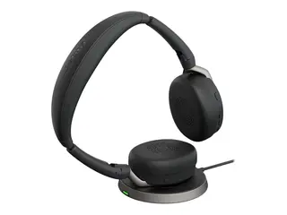 Jabra Evolve2 65 Flex UC Stereo - Hodesett on-ear - Bluetooth - tr&#229;dl&#248;s - aktiv st&#248;ydemping - USB-C - svart - med tr&#229;dl&#248;s ladepute - Optimert for UC