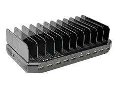 Eaton Tripp Lite Series 10-Port USB Charging Station with Adjustable Storage, 12V 8A (96W) USB Charger Output, Schuko Power Cord Strømadapter - 96 watt - 8 A - 10 utgangskontakter (10 x 4-pins USB-type A) - svart