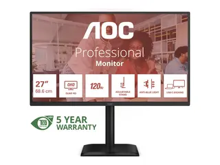 AOC Q27E4CV - LED-skjerm - 27&quot; 2560 x 1440 QHD @ 120 Hz - IPS - 350 cd/m&#178; - 1500:1 - 4 ms - HDMI, DisplayPort, USB-C - h&#248;yttalere - svart