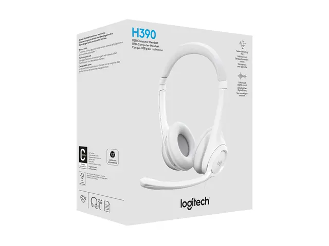 Logitech H390 - Hodesett on-ear kablet USB-A elfenbenshvit