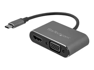 StarTech USB-C to VGA and HDMI Adapter - 2-in-1 4K 30Hz - Space Grey - Windows &amp; Mac Compatible (CDP2HDVGA) - Ekstern videoadapter - IT6222 - USB-C - HDMI, VGA - romgrå