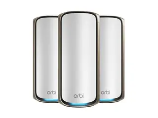 NETGEAR Orbi 970 Series RBE973S Wi-Fi-system - (ruter, 2 utvidere) - inntil 8200 kvadratfot - maske 10GbE, 2.5GbE, Wi-Fi 7 Quad-Band