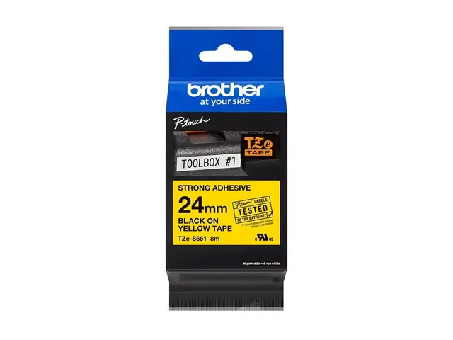 Brother TZe-S651 - Ekstra sterk adhesiv svart på gult Rull (2,4 cm...