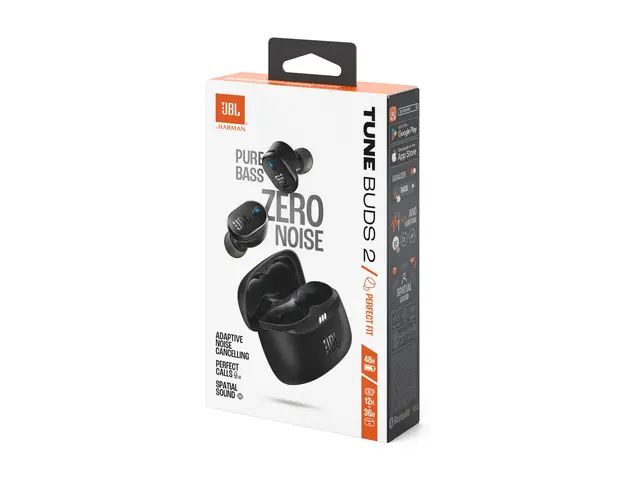 JBL TUNE Buds 2 - True wireless-hodetelefoner med mikrofon i øret - Bluetooth - aktiv støydemping - svart 